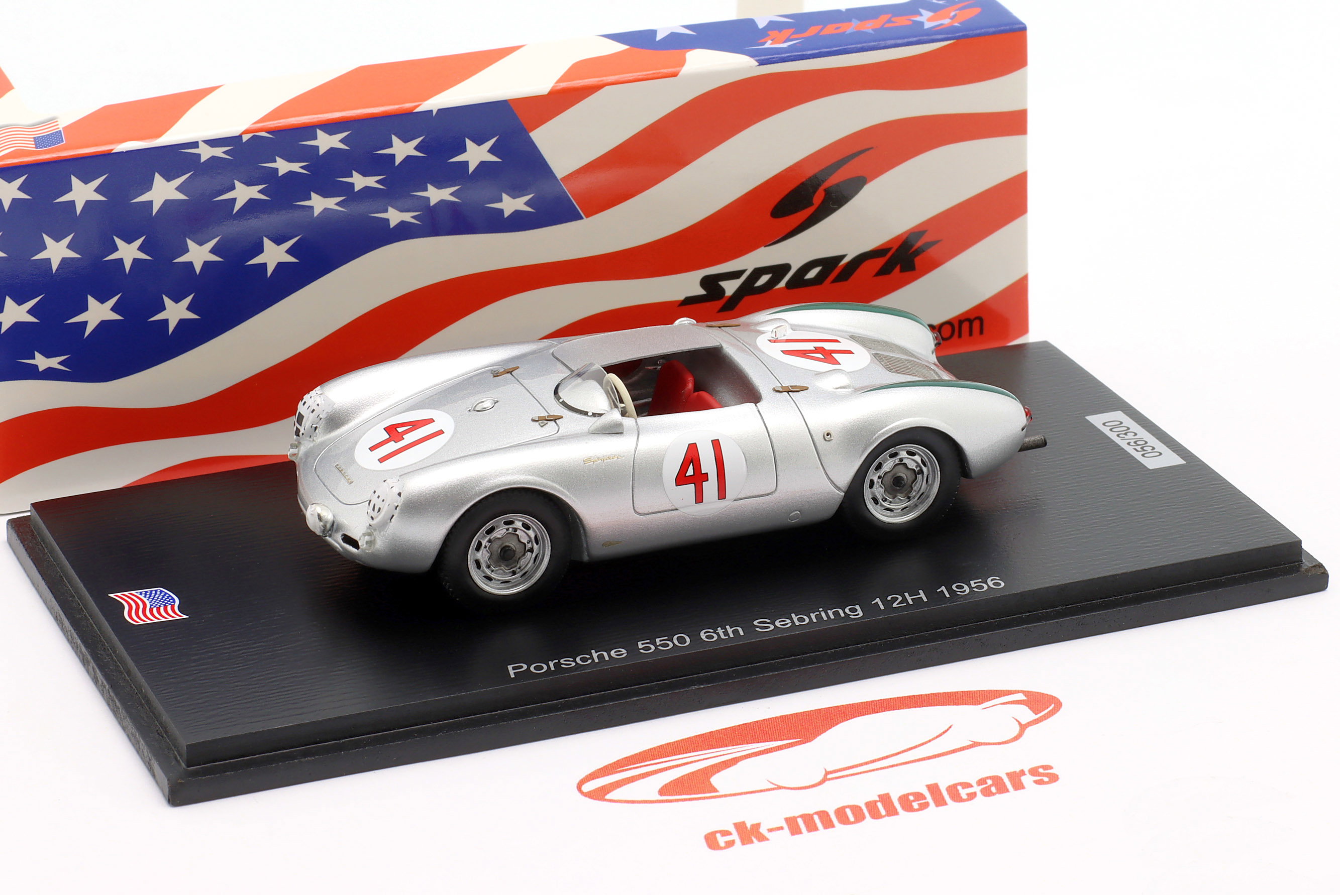 VROOM Porsche 550 Spyder 1/43 ポルシェ スパイダー Spark 1:43 Porsche 550 Spyder #41 6th 12h Sebring 1956 Herrmann